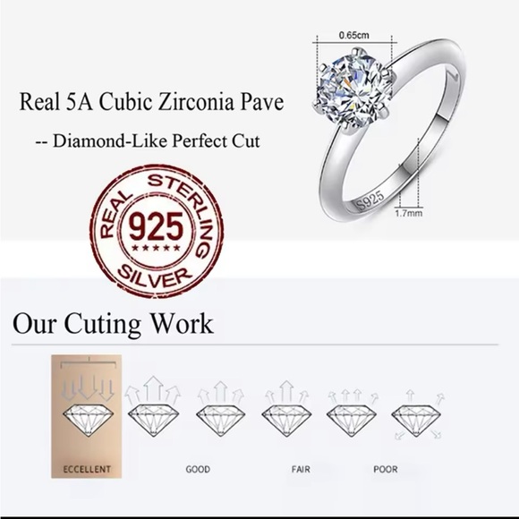 Stunning 925 Sterling Silver Classic Solitaire Engagement Ring - Picture 4 of 12